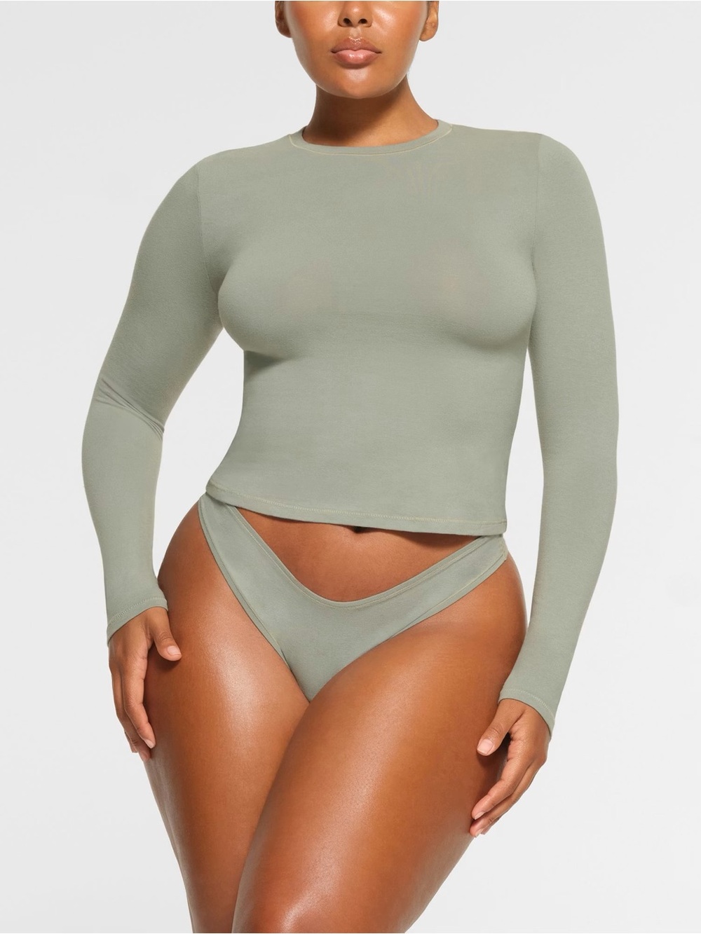 Skims Cotton Jersey Long Sleeve T-Shirt in Mineral